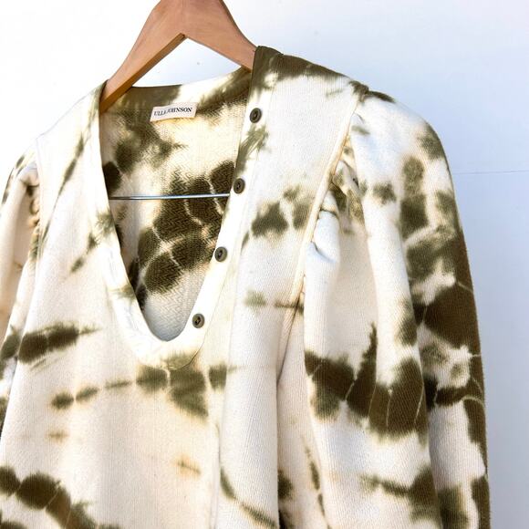 Ulla Johnson Olive and Cream Tie-Dye V-Neck Sweatshirt - Picture 6 of 9